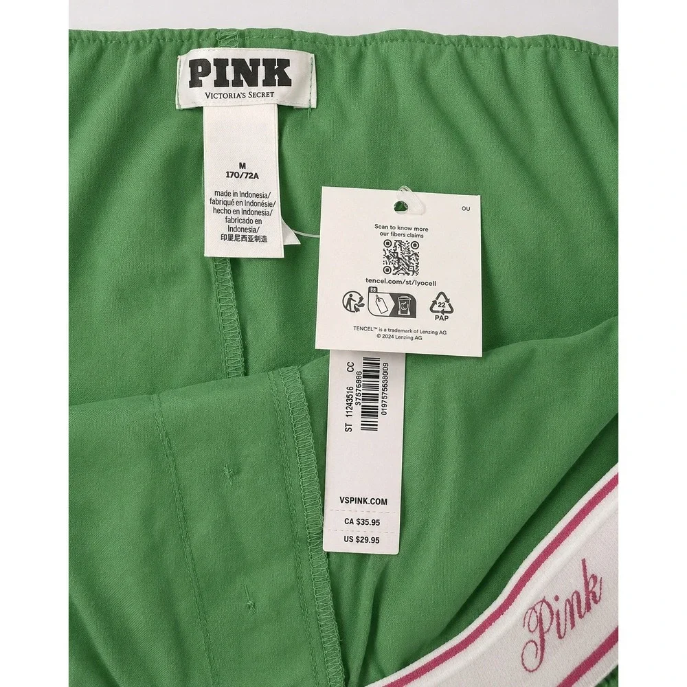 PINK Victoria's Secret Green Tencel Lyocell Boxer Pajama Shorts Medium NWT